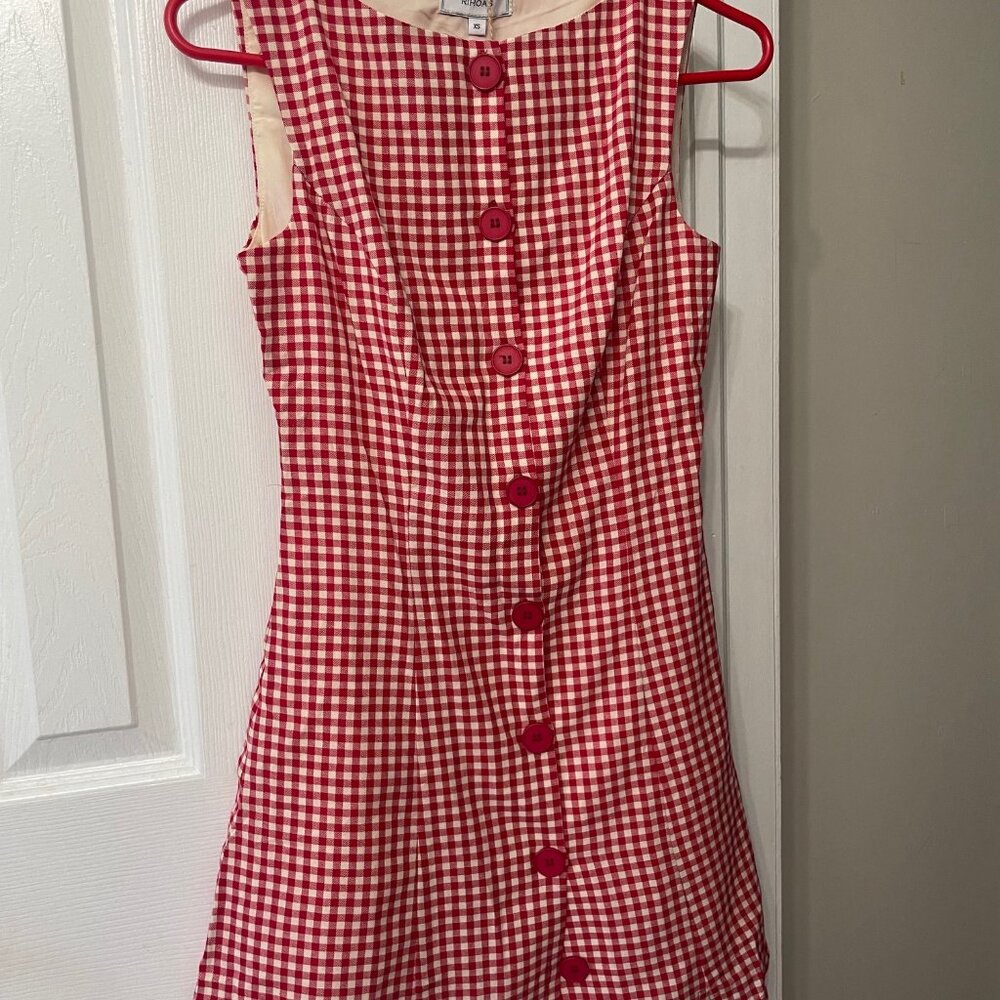 RIHOAS Red Gingham Button-Front Mini Dress